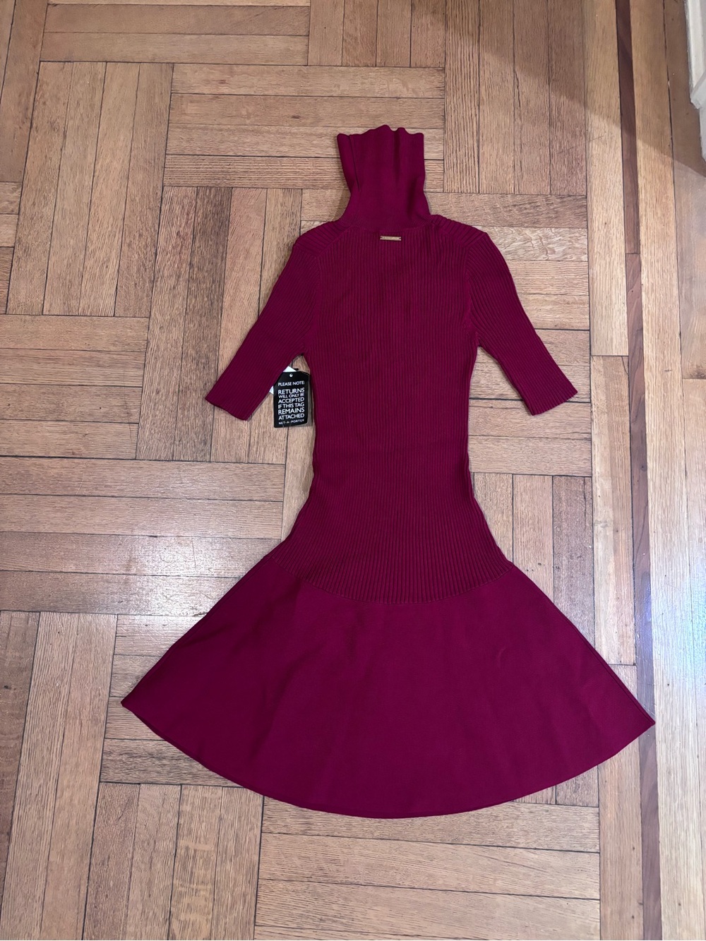 Michael Kors Ribbed Mock Neck Fit & Flare Dress Deep Berry / Bordeaux